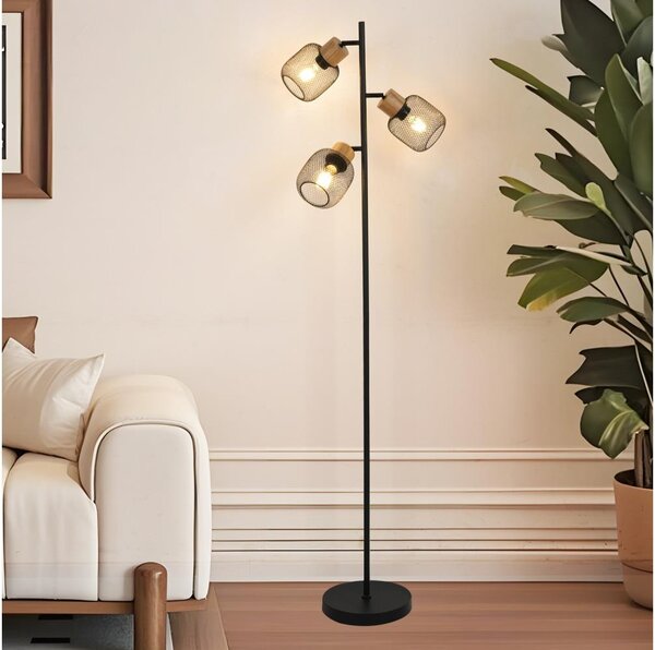 Brilagi - Stojacia lampa BASKLITE 3xE27/15W/230V drevo/čierna