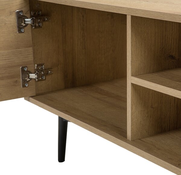 Televízne nábytok svetlá farba dreva MDF doska oceľ 50 x 160 x 40 cm retro elegantný biely geometrický vzor multifunkčné obývačka