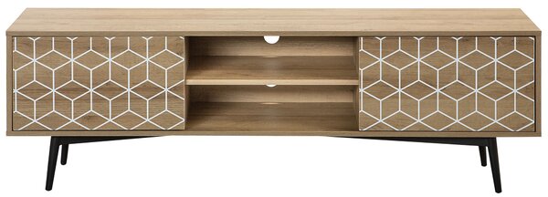 Televízne nábytok svetlá farba dreva MDF doska oceľ 50 x 160 x 40 cm retro elegantný biely geometrický vzor multifunkčné obývačka