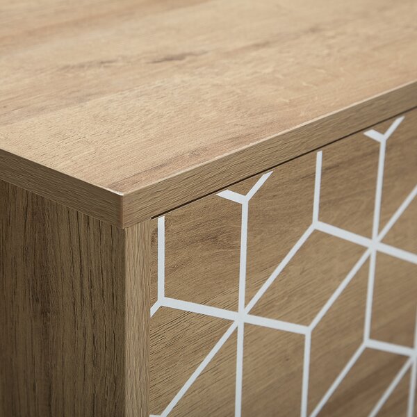 Televízne nábytok svetlá farba dreva MDF doska oceľ 50 x 160 x 40 cm retro elegantný biely geometrický vzor multifunkčné obývačka