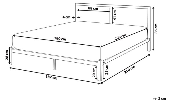 Kovová posteľ čierna 180 x 200 cm rám postele s roštom svetlobéžové čalúnené čelo minimalistický dizajn
