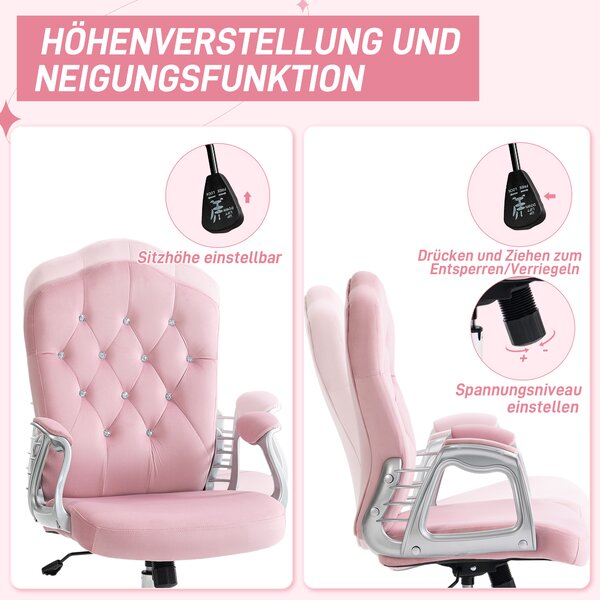 HOMCOM Kancelárske kreslo VINSETTO velvet pink