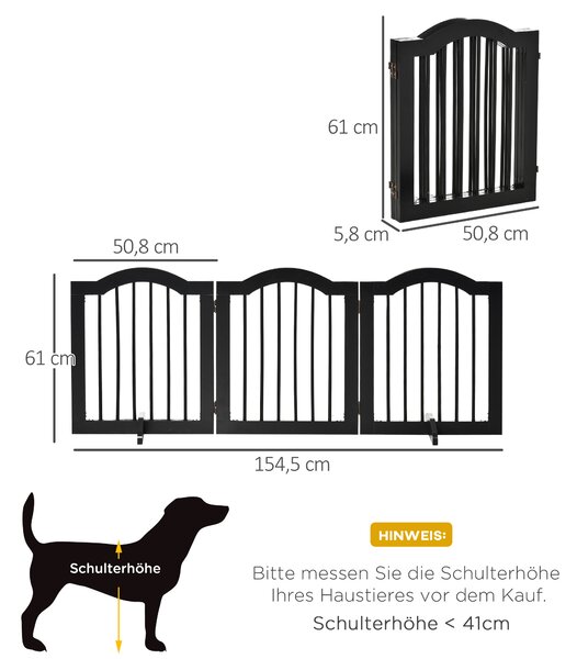 PAWHUT Trojdielna drevená zábrana pre psov 155 x 61 x 30 cm čierna