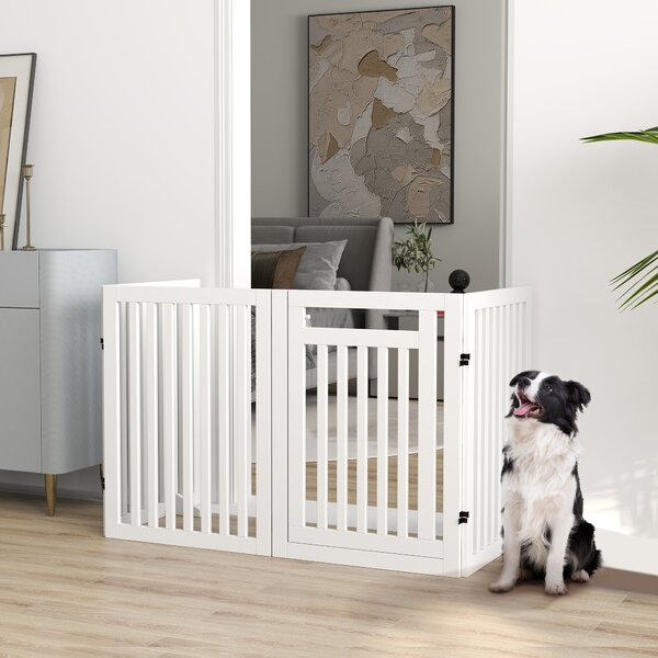 PAWHUT Štvordielna drevená zábrana pre psov 60-240 x 81 cm biela