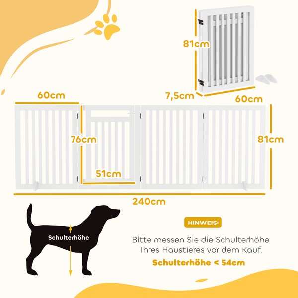 PAWHUT Štvordielna drevená zábrana pre psov 60-240 x 81 cm biela