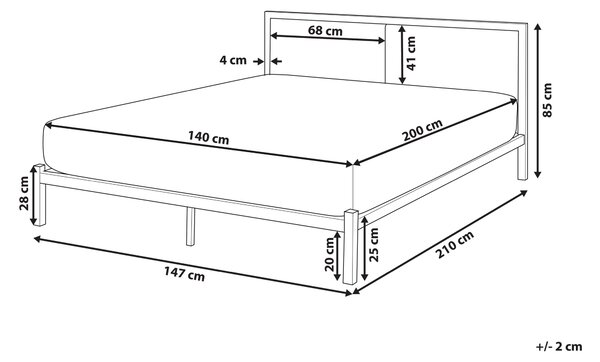 Kovová posteľ čierna 140 x 200 cm rám postele s roštom svetlobéžové čalúnené čelo minimalistický dizajn