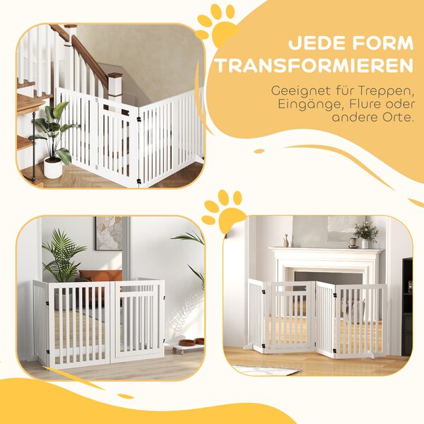 PAWHUT Štvordielna drevená zábrana pre psov 60-240 x 81 cm biela