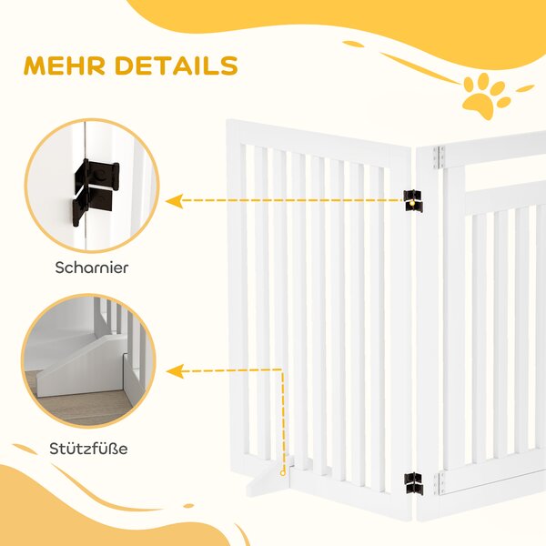 PAWHUT Štvordielna drevená zábrana pre psov 60-240 x 81 cm biela