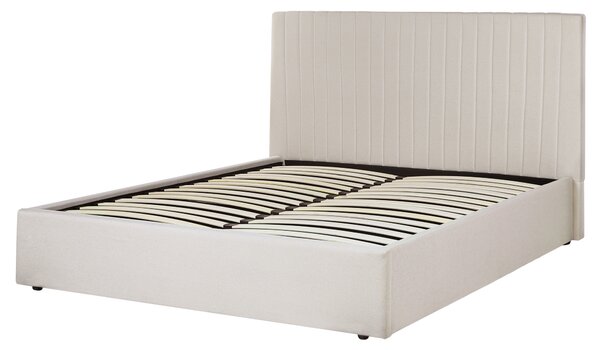 Posteľ s úložným priestorom béžový polyester 160 x 200 cm vysoké prešívané čelo nábytok do spálne