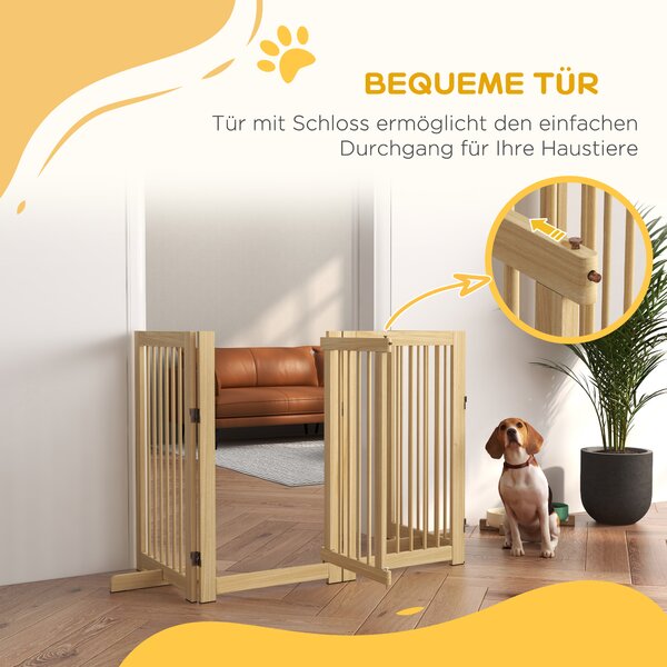 PAWHUT Štvordielna drevená zábrana pre psov 55-220 x 91 cm svetlé drevo