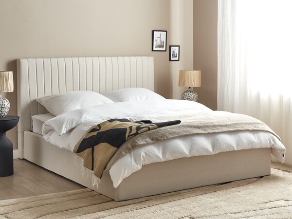 Posteľ s úložným priestorom béžový polyester 160 x 200 cm vysoké prešívané čelo nábytok do spálne