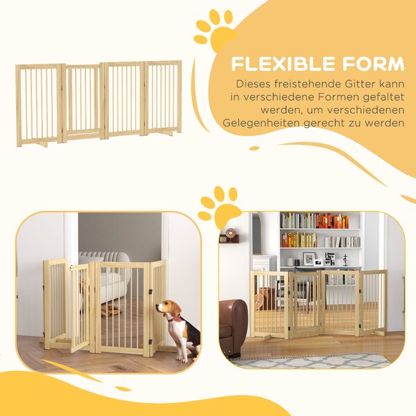 PAWHUT Štvordielna drevená zábrana pre psov 55-220 x 91 cm svetlé drevo