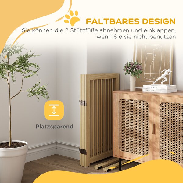 PAWHUT Štvordielna drevená zábrana pre psov 55-220 x 91 cm svetlé drevo
