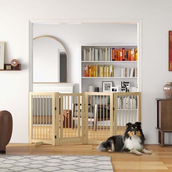 PAWHUT Štvordielna drevená zábrana pre psov 55-220 x 91 cm svetlé drevo