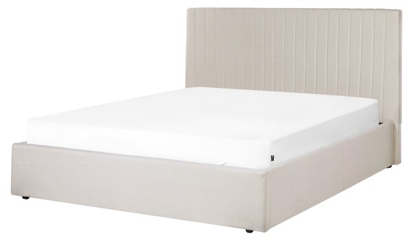 Posteľ s úložným priestorom béžový polyester 160 x 200 cm vysoké prešívané čelo nábytok do spálne