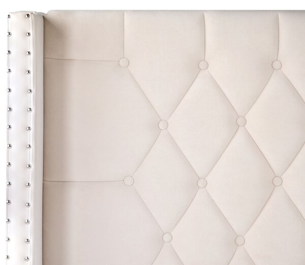 Posteľ krémová biela zamatová čalúnená 140 x 200 cm prešívané čelo elegantný glamour dizajn