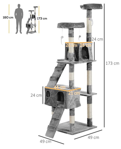 PAWHUT Škrabadlo pre mačky XXL 49 x 173 x 49 cm sivé