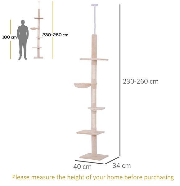 PAWHUT Škrabací strom pre mačky s nastaviteľnou výškou 230-260 cm béžový
