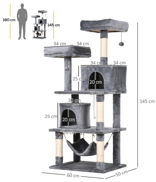 Škrabadlo pre mačky PAWHUT 145 cm sivé