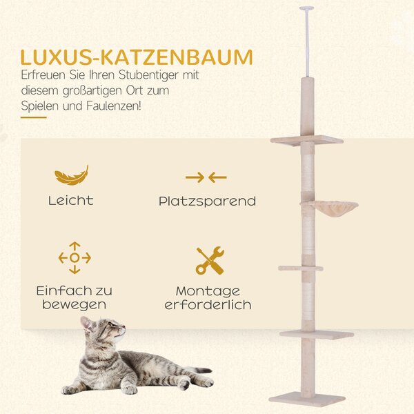PAWHUT Škrabací strom pre mačky s nastaviteľnou výškou 230-260 cm béžový
