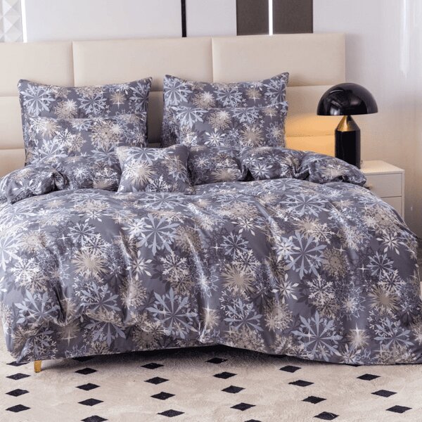Sada 2ks obliečok z mikrovlákna SNOWFLAKE modrosivé + plachta Jersey 180x200cm biela, dvojlôžko