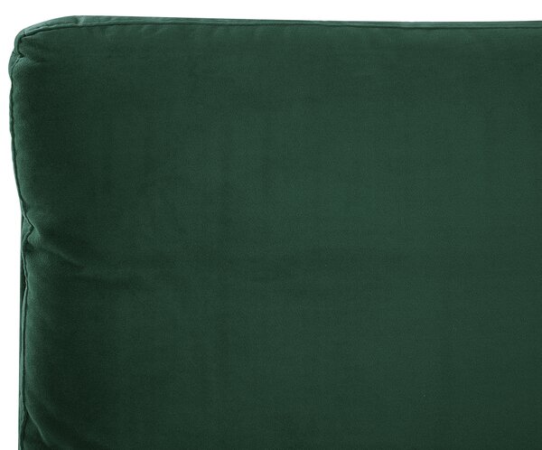 Posteľ zelená zamatové čalúnenie 160 x 200 cm lamelový rošt hrubé vystužené čelo spálňa