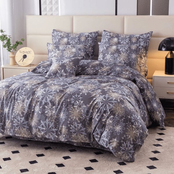 Sada 2ks obliečok z mikrovlákna SNOWFLAKE modrosivé + plachta Jersey 180x200cm biela, dvojlôžko
