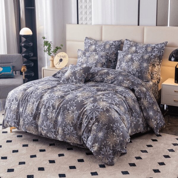 Sada 2ks obliečok z mikrovlákna SNOWFLAKE modrosivé + plachta Jersey 180x200cm biela, dvojlôžko
