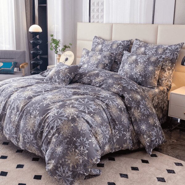 Sada 2ks obliečok z mikrovlákna SNOWFLAKE modrosivé + plachta Jersey 180x200cm biela, dvojlôžko