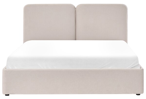 Posteľ s úložným priestorom béžová 180 x 200 cm látkové čalúnenie elegantné čelo zdvíhací rošt