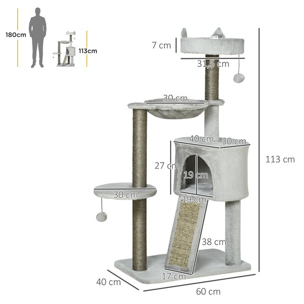 PAWHUT Škrabadlo pre mačky s dvoma stĺpikmi 113 cm sivé