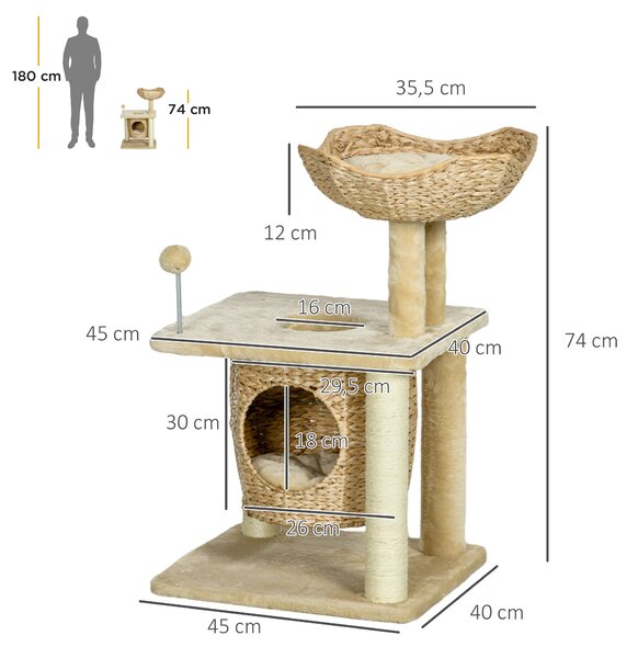 PAWHUT Škrabadlo pre mačky z prírodných materiálov 74 cm