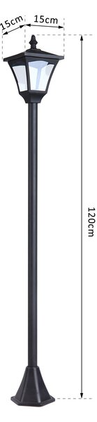 OUTSUNNY Záhradná solárna lampa PATH LIGHT 15 x 15 x 120 cm čierna