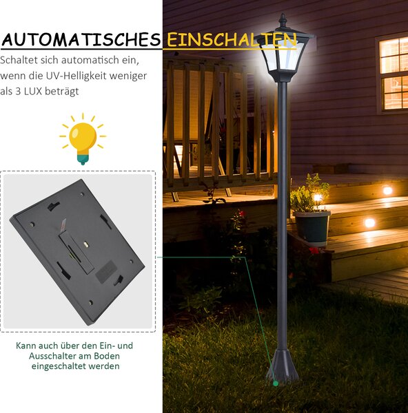 OUTSUNNY Záhradná solárna lampa PATH LIGHT 15 x 15 x 120 cm čierna