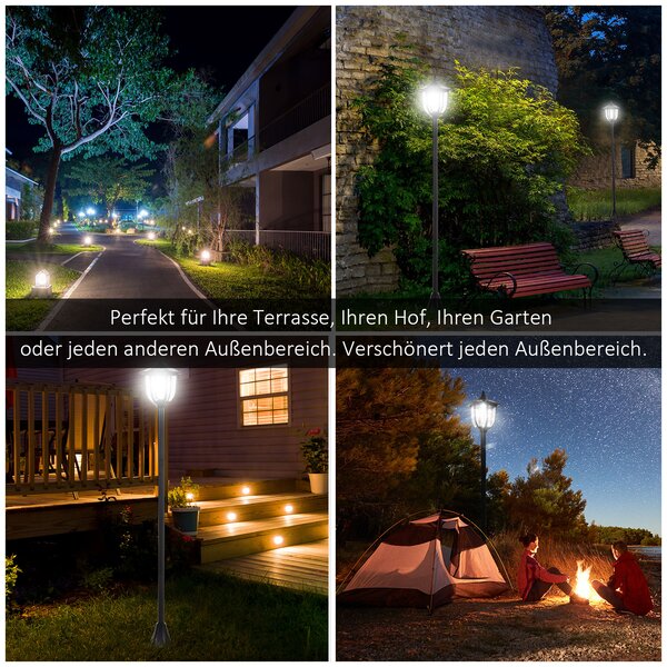 OUTSUNNY Záhradná solárna lampa PATH LIGHT 15 x 15 x 120 cm čierna