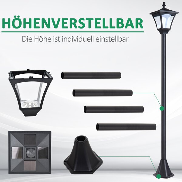 OUTSUNNY Záhradná solárna lampa PATH LIGHT 15 x 15 x 120 cm čierna