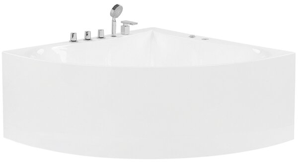 Vírivá rohová vaňa biela akrylát 187 x 133 cm trojuholníkový tvar hydromasážna pre 1 osobu moderný štýl kúpeľňa