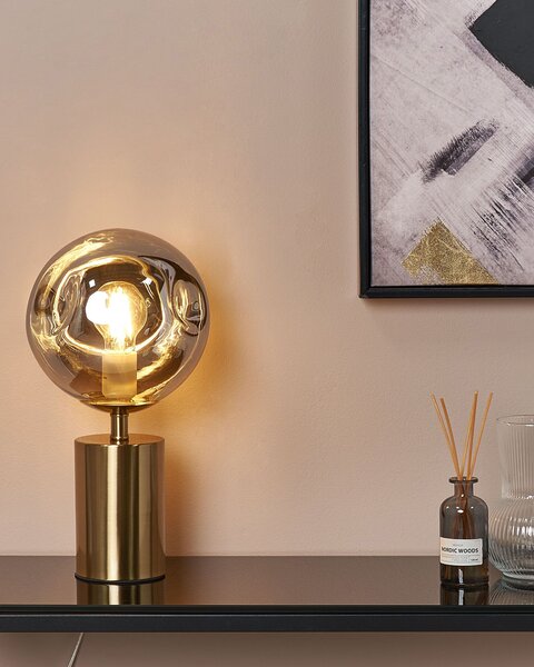 Stolná lampa mosadzný kovový podstavec strieborné sklenené tienidlo moderný glamour dizajn osvetlenie do obývacej izby