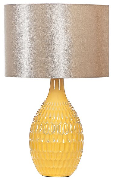 Stolná lampa žltá keramická 54 cm lesklý podstavec látkové tienidlo retro dizajn obývacia izba spálňa
