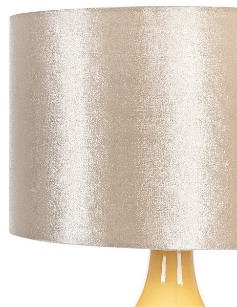 Stolná lampa žltá keramická 54 cm lesklý podstavec látkové tienidlo retro dizajn obývacia izba spálňa