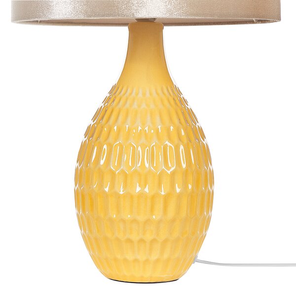 Stolná lampa žltá keramická 54 cm lesklý podstavec látkové tienidlo retro dizajn obývacia izba spálňa