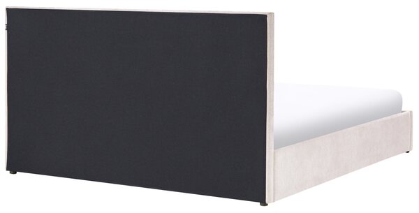 Posteľ s úložným priestorom sivobéžová 180 x 200 cm ženilkové čalúnenie prešívané čelo zdvíhací rošt minimalistický dizajn