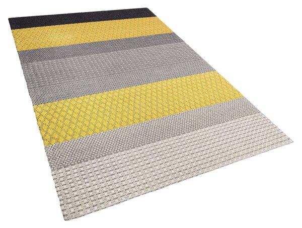 Koberec žltý a sivý vlnený 140 x 200 cm viacfarebný pruhovaný vzor obývacia izba spálňa