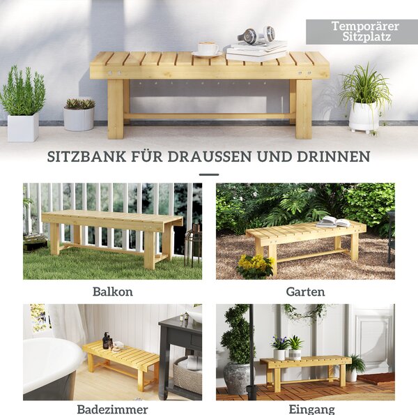OUTSUNNY Dvojmiestna záhradná lavica z masívneho dreva 110 x 38 x 35 cm prírodná
