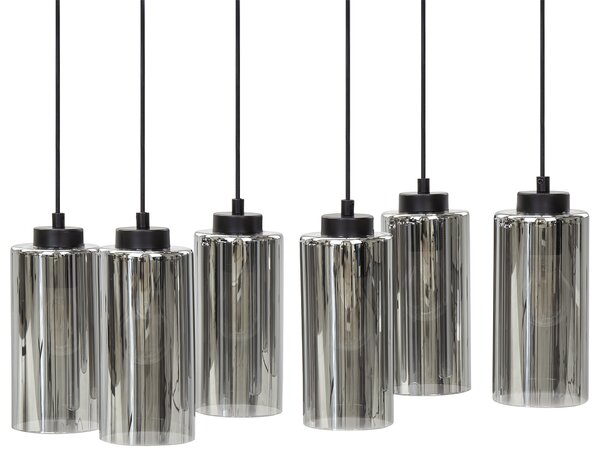 Závesná lampa sivá čierna železný podstavec tienidlo z dymového skla 6 svetiel moderný štýl obývačka jedáleň