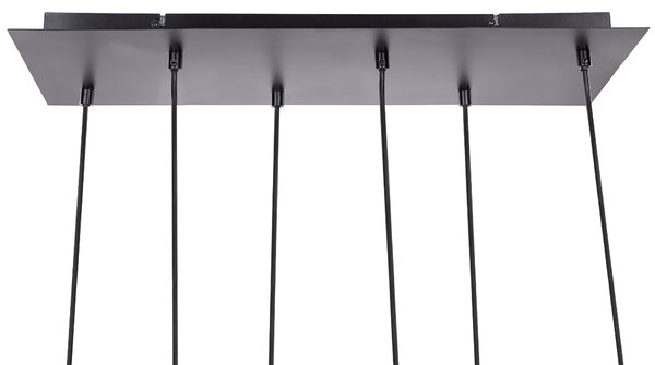Závesná lampa sivá čierna železný podstavec tienidlo z dymového skla 6 svetiel moderný štýl obývačka jedáleň
