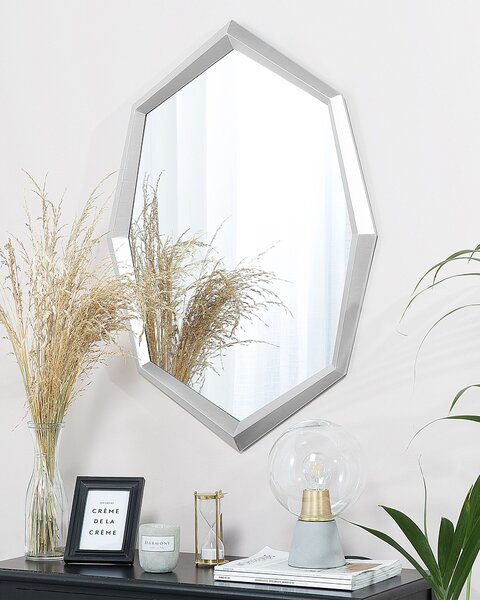 Nástenné zrkadlo strieborné MDF sklo 91 x 66 cm osemuholníkový geometrický tvar moderný glamour štýl dekorácie doplnky
