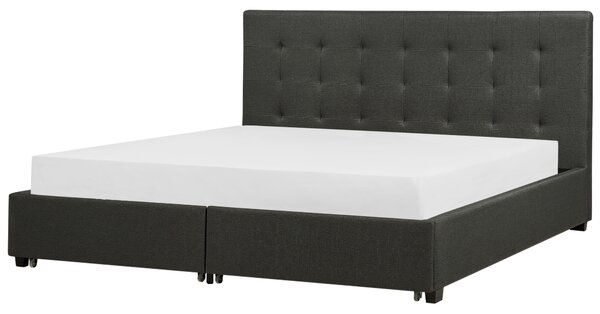 Posteľ 180 x 200 cm tmavosivá čalúnený rám s úložným priestorom čelo s gombíkmi