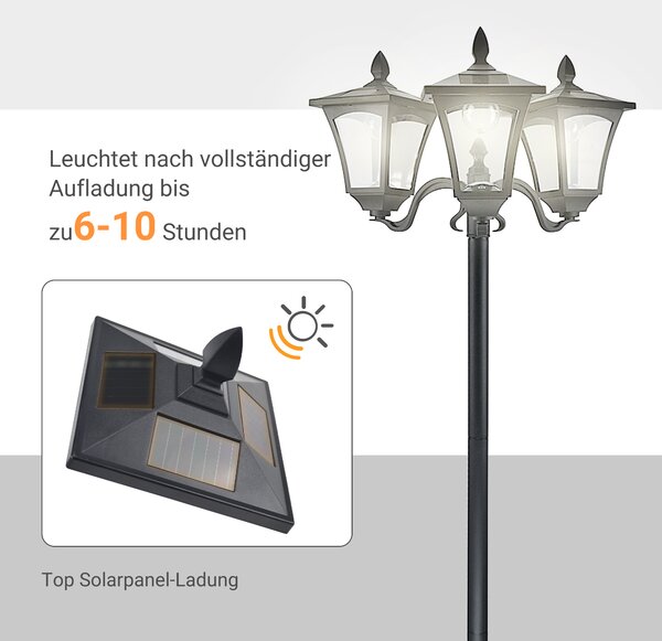 OUTSUNNY Solárna záhradná lampa s tromi svetlami 52 x 47 x 183 cm čierna