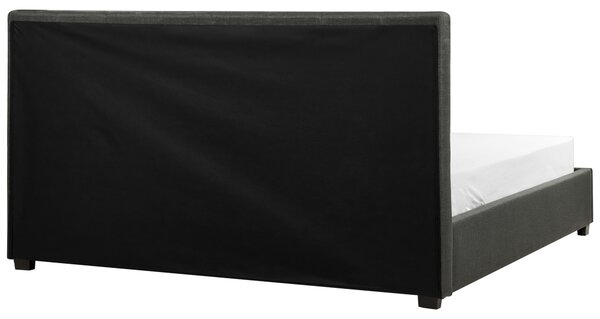 Posteľ 180 x 200 cm tmavosivá čalúnený rám s úložným priestorom čelo s gombíkmi